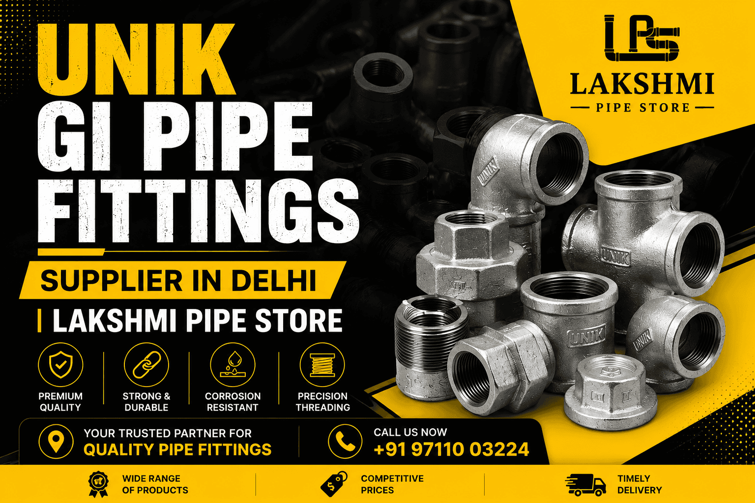 UNIK GI Pipe Fittings Supplier in Delhi | Lakshmi Pipe Store